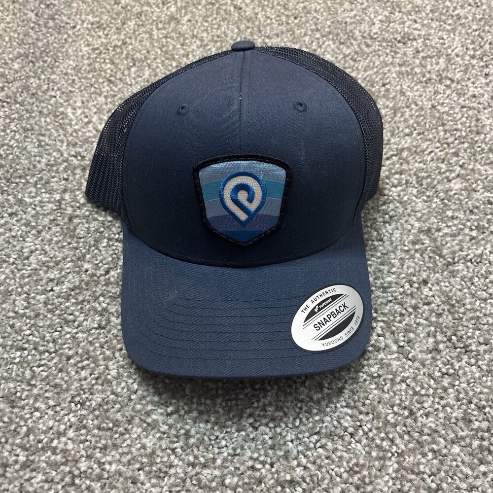Yupoong Classics Snapback Hat Navy Blue Mesh Trucker Logo Patch